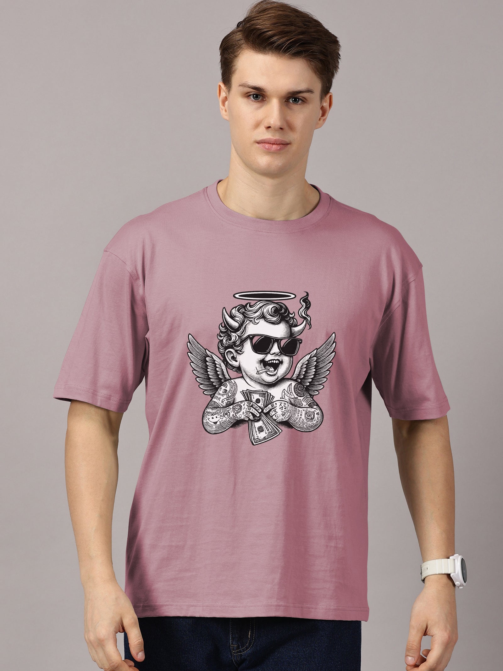 Angel Printed Oversized Drop Shoulder T-Shirt