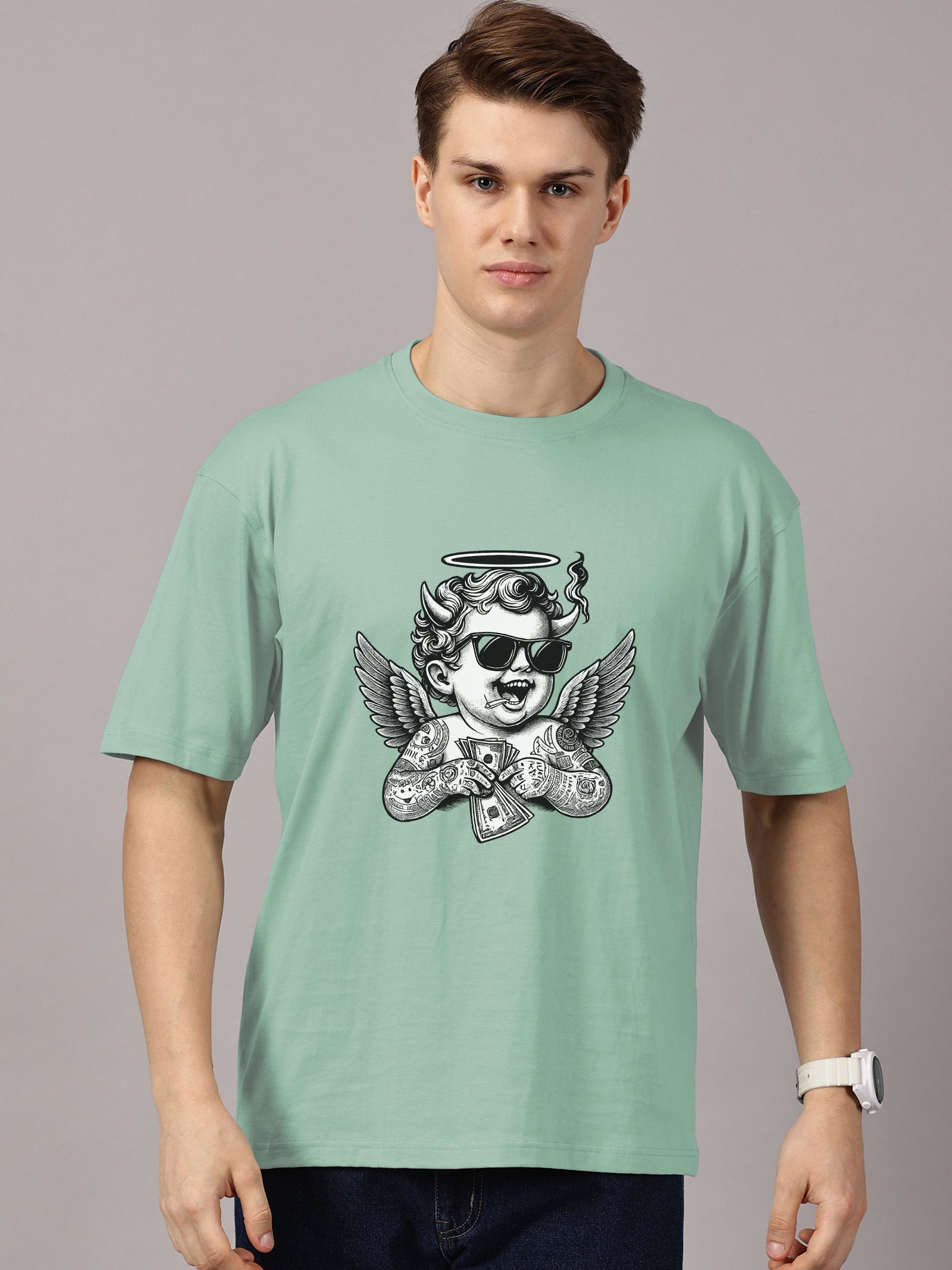 Angel Printed Oversized Drop Shoulder T-Shirt