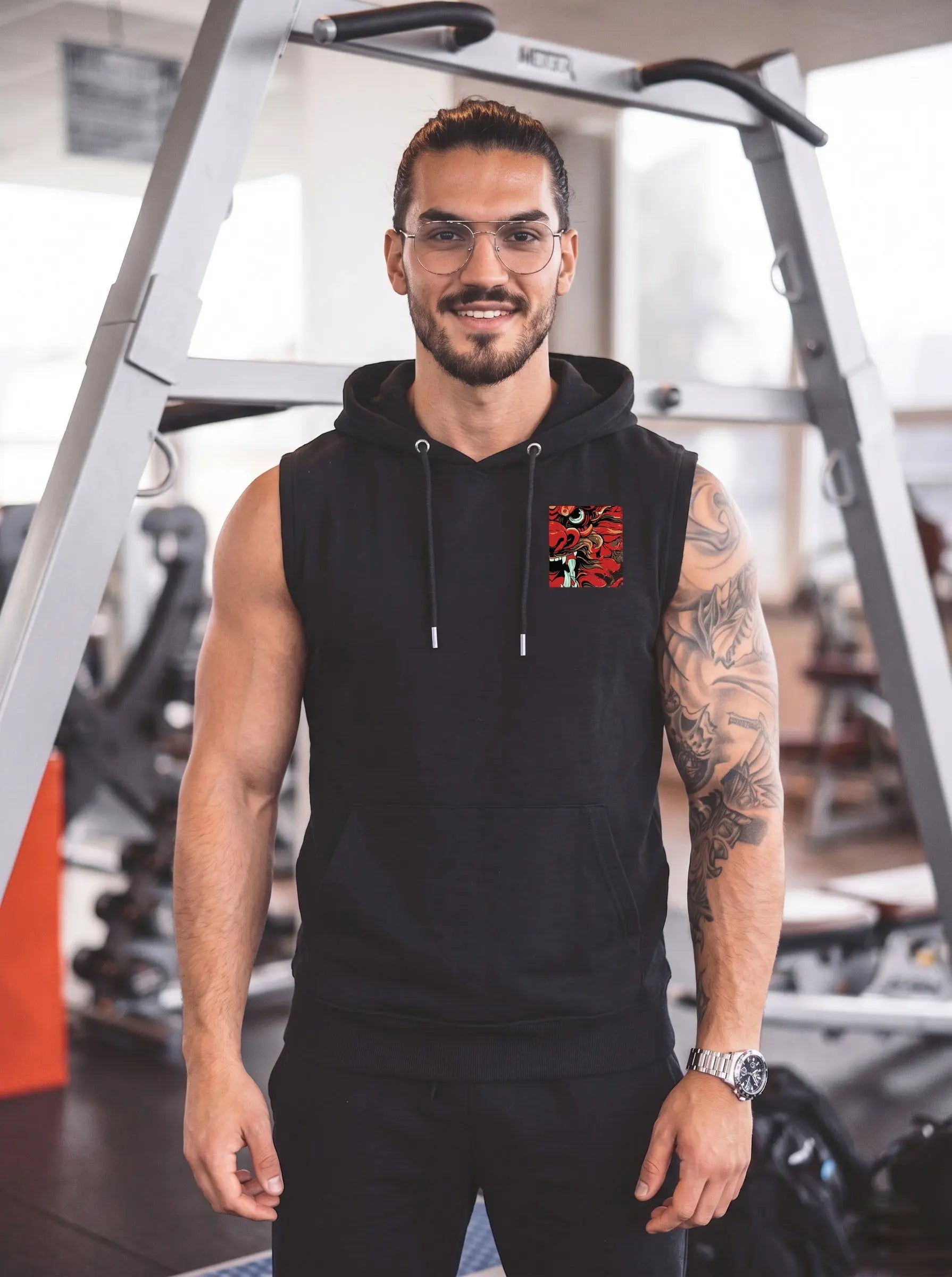 Dragon Printed Sleeveless Pullover Hoodie LEON