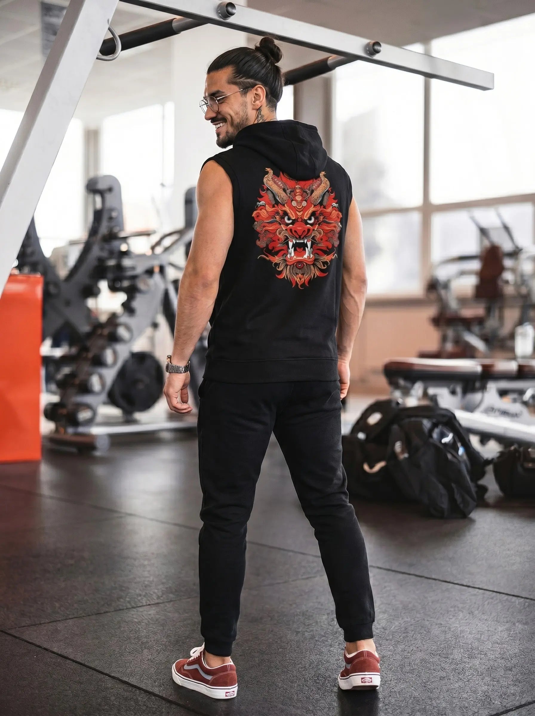 Dragon Printed Sleeveless Pullover Hoodie LEON