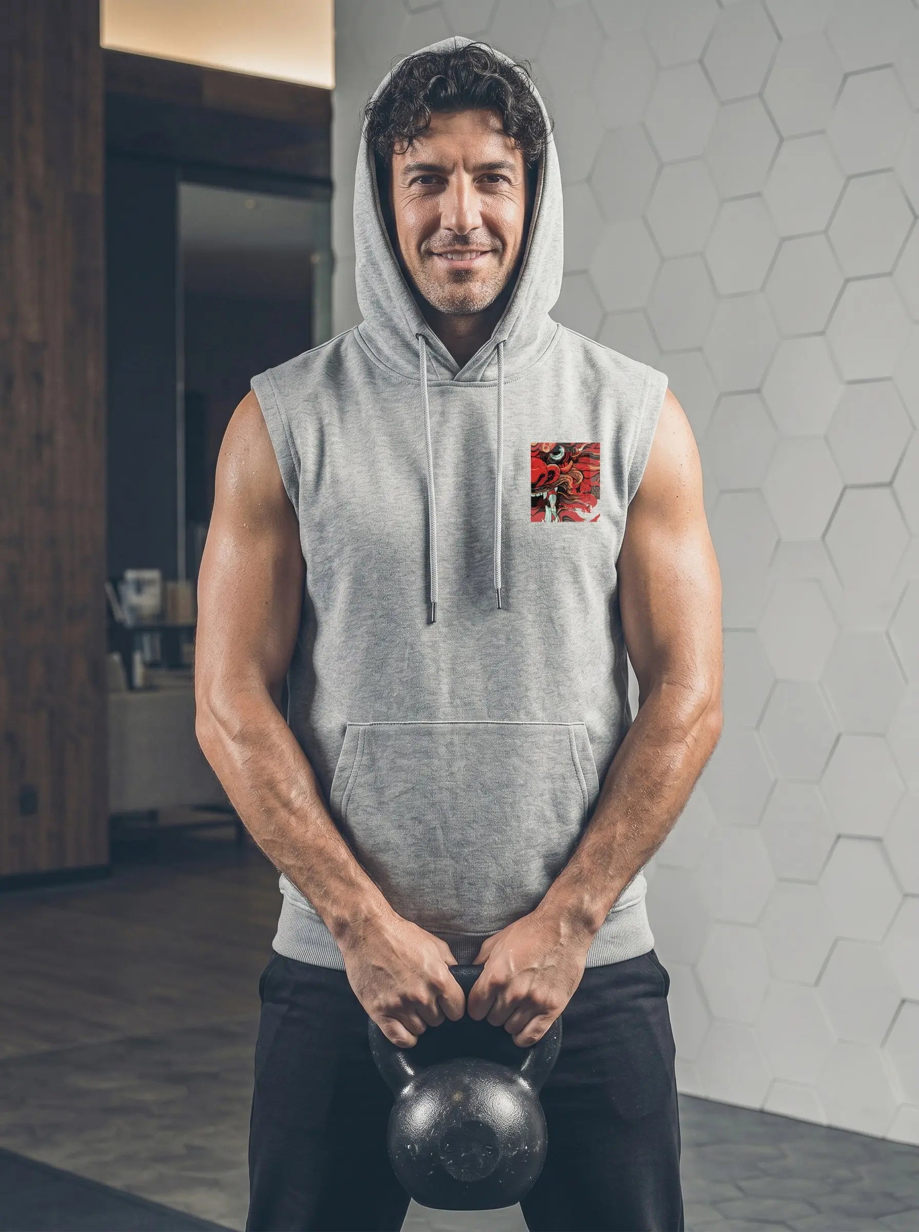 Dragon Printed Sleeveless Pullover Hoodie LEON
