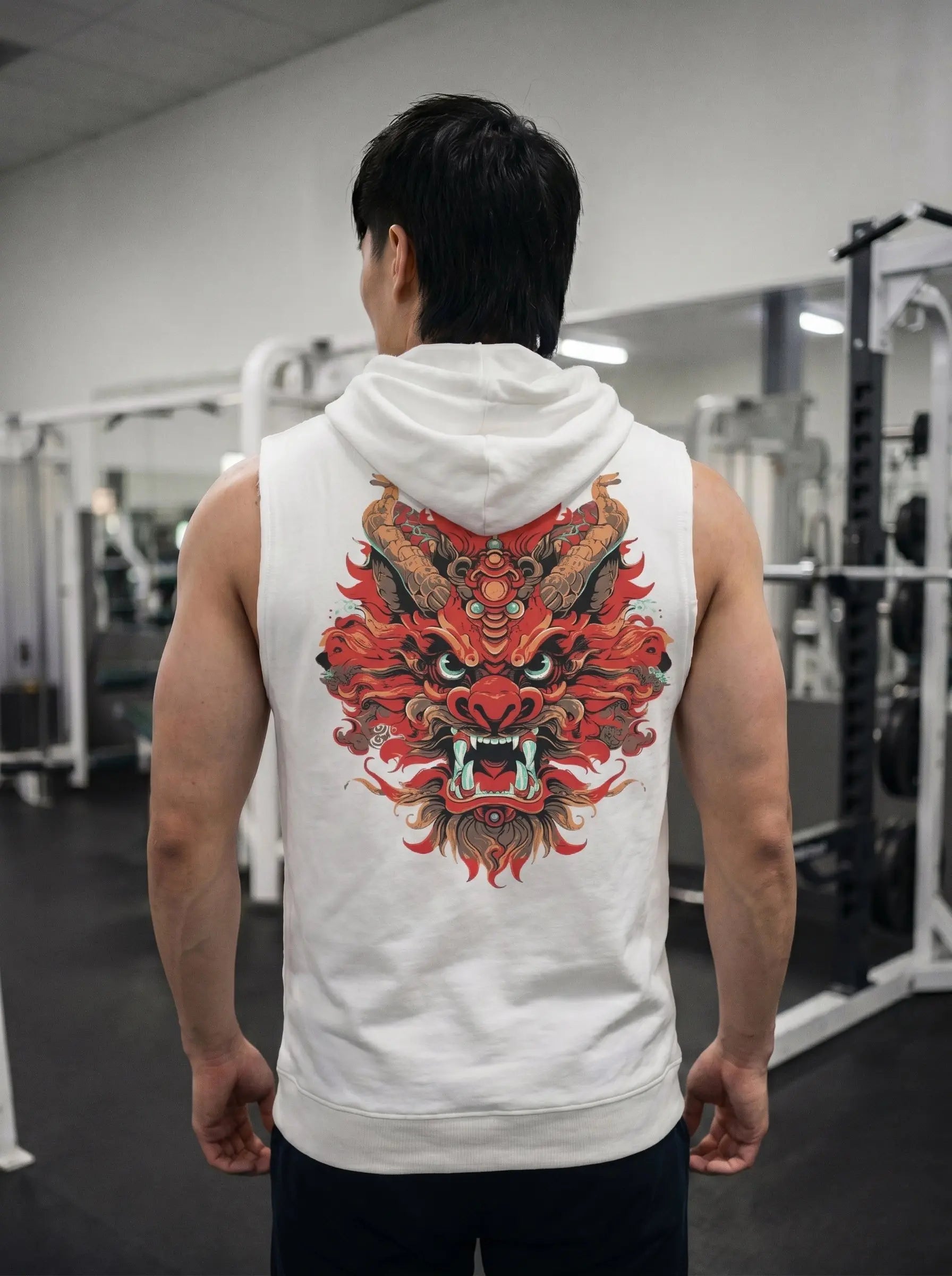 Dragon Printed Sleeveless Pullover Hoodie LEON