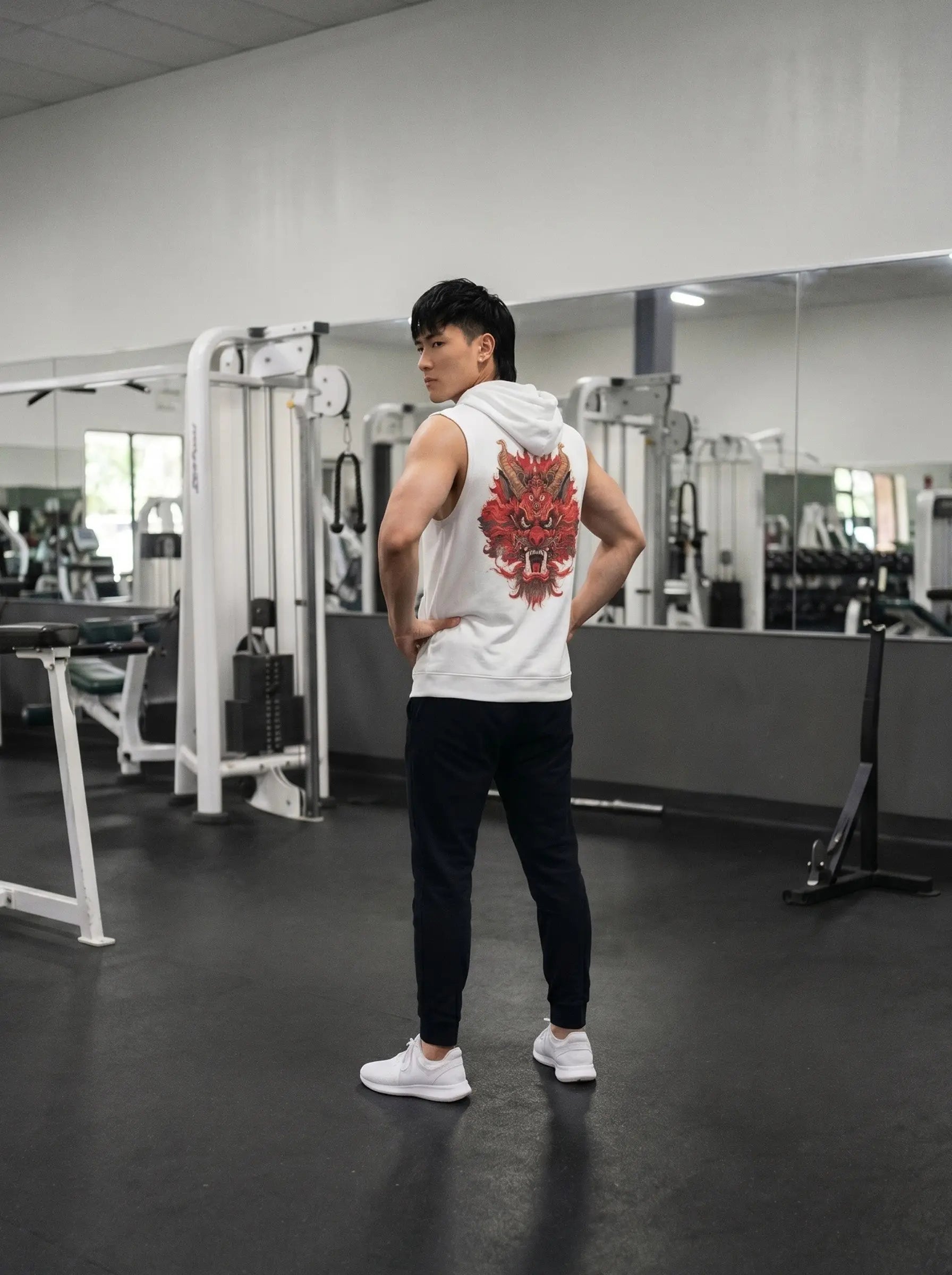 Dragon Printed Sleeveless Pullover Hoodie LEON