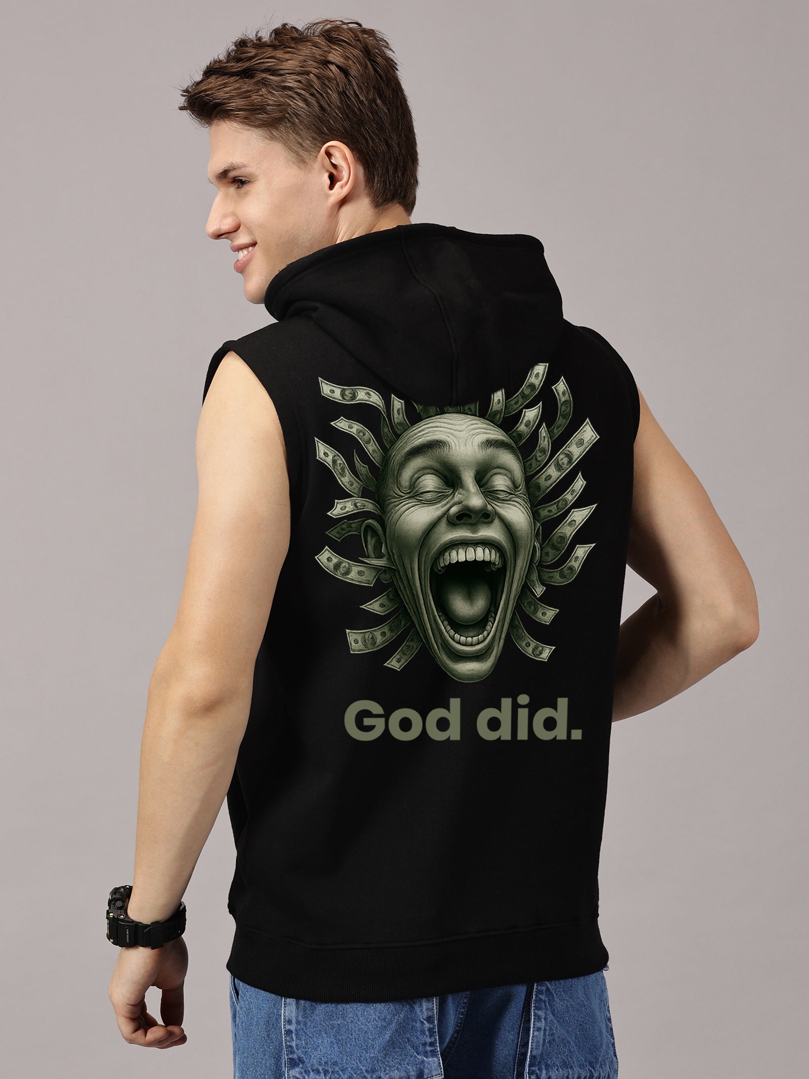 God Did Printed Sleeveless Pullover Hoodie