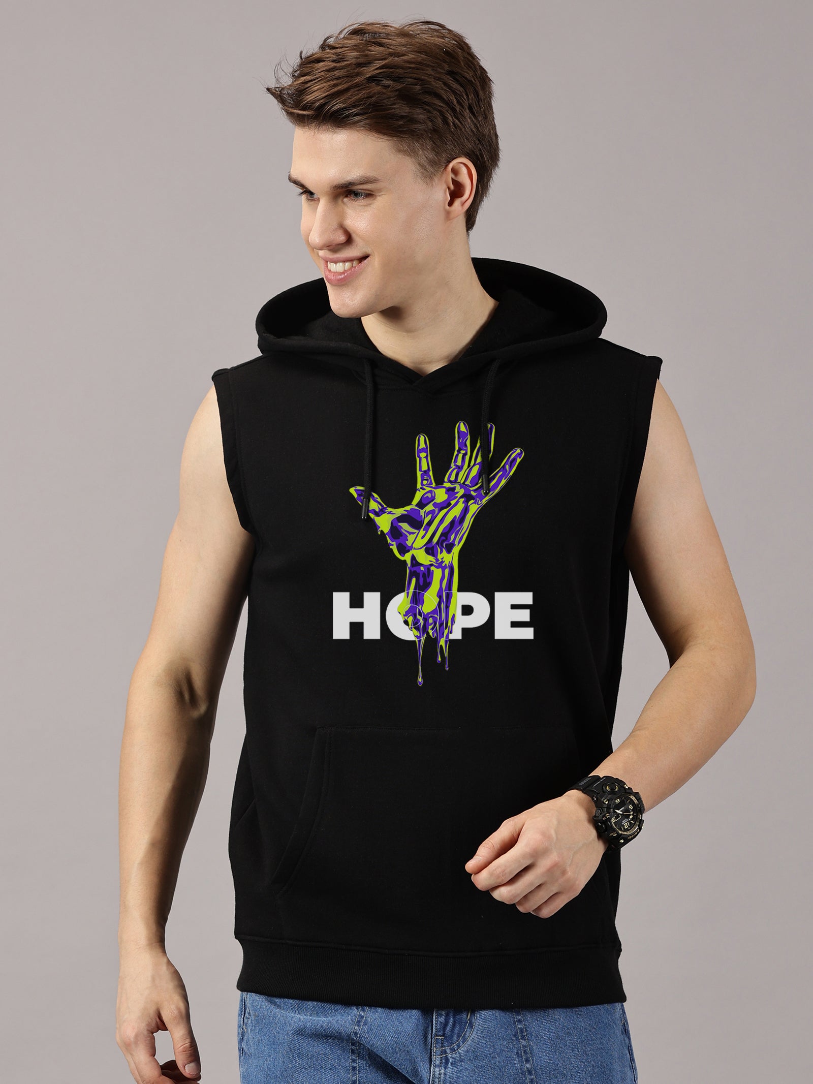 Hope Printed Sleeveless Pullover Hoodie