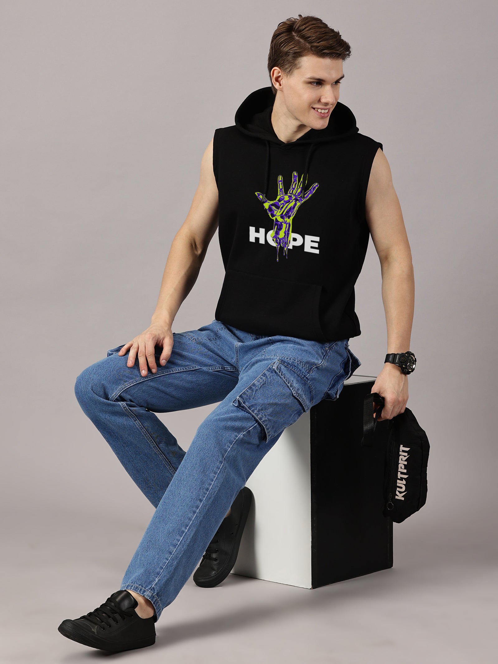 Hope Printed Sleeveless Pullover Hoodie