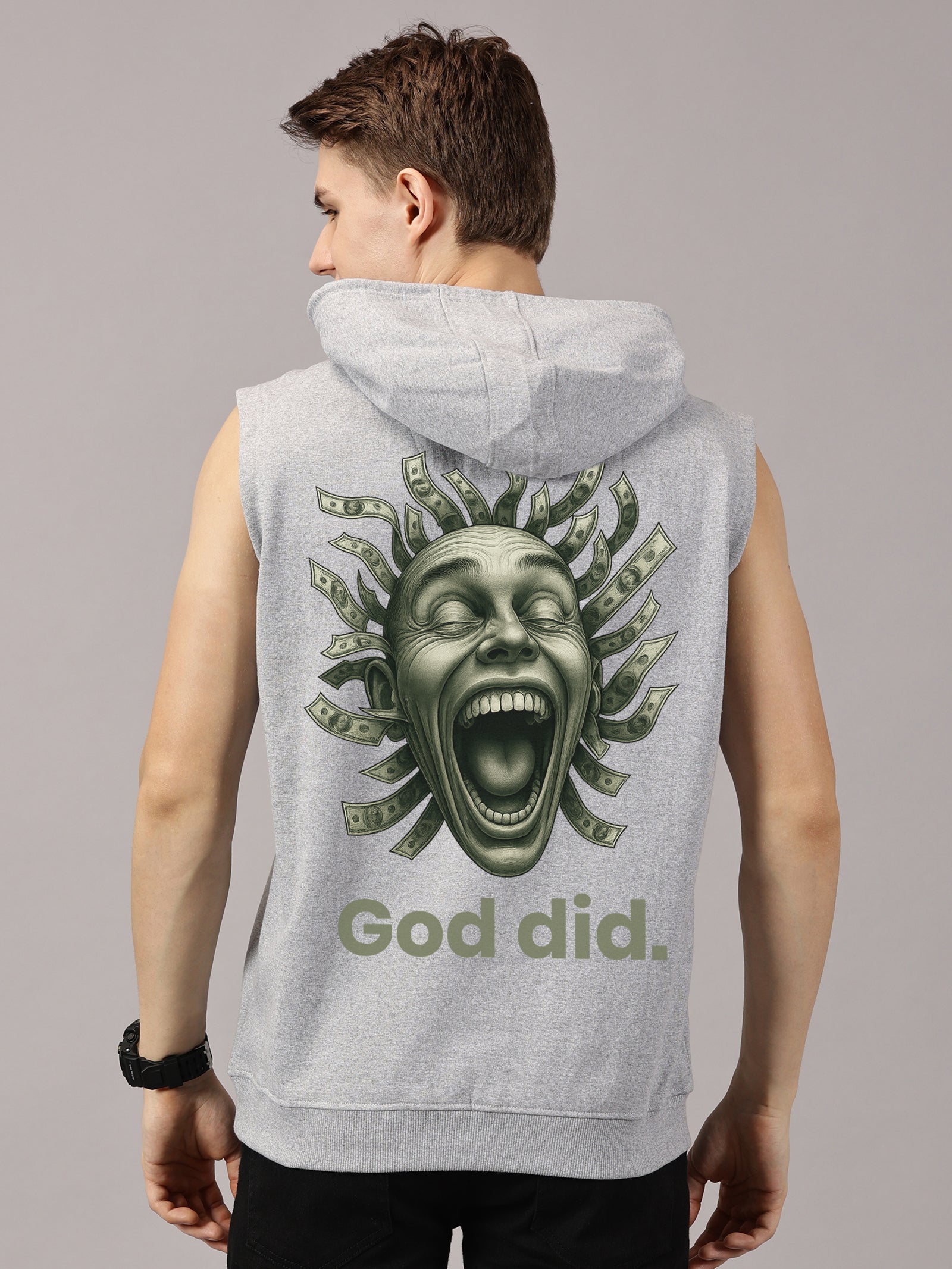 God Did Printed Sleeveless Pullover Hoodie