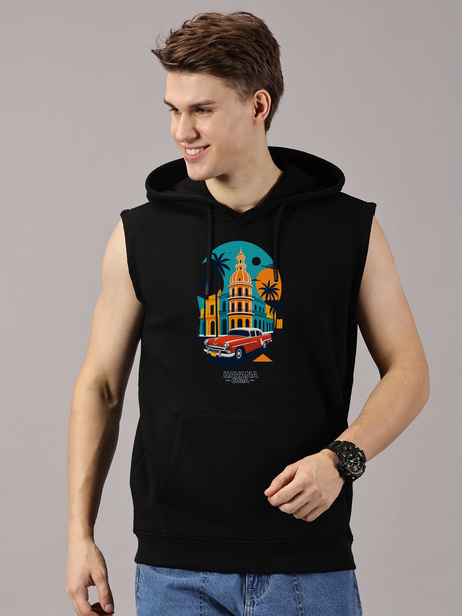 Havana Cuba Printed Sleeveless Pullover Hoodie