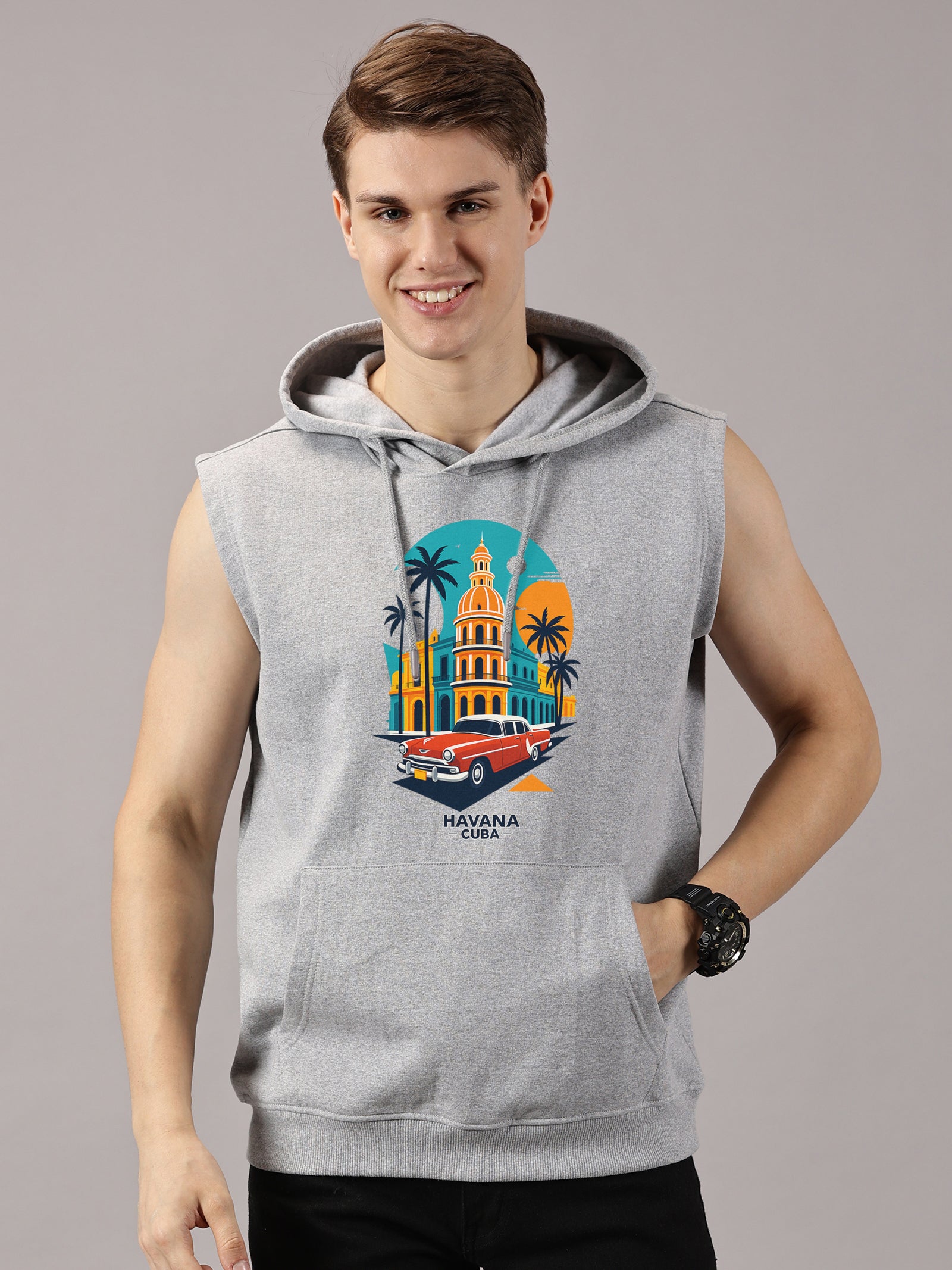 Havana Cuba Printed Sleeveless Pullover Hoodie
