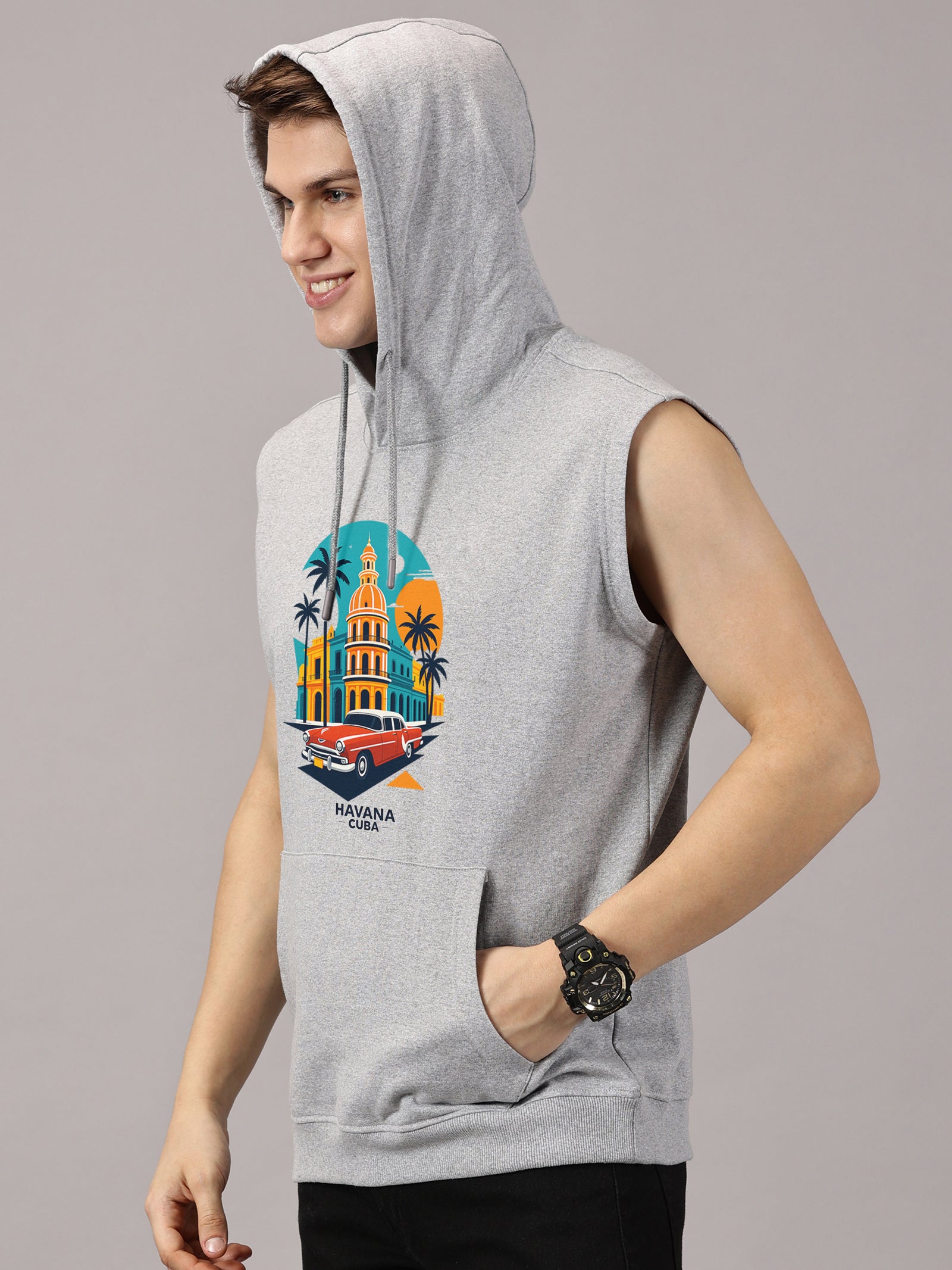 Havana Cuba Printed Sleeveless Pullover Hoodie