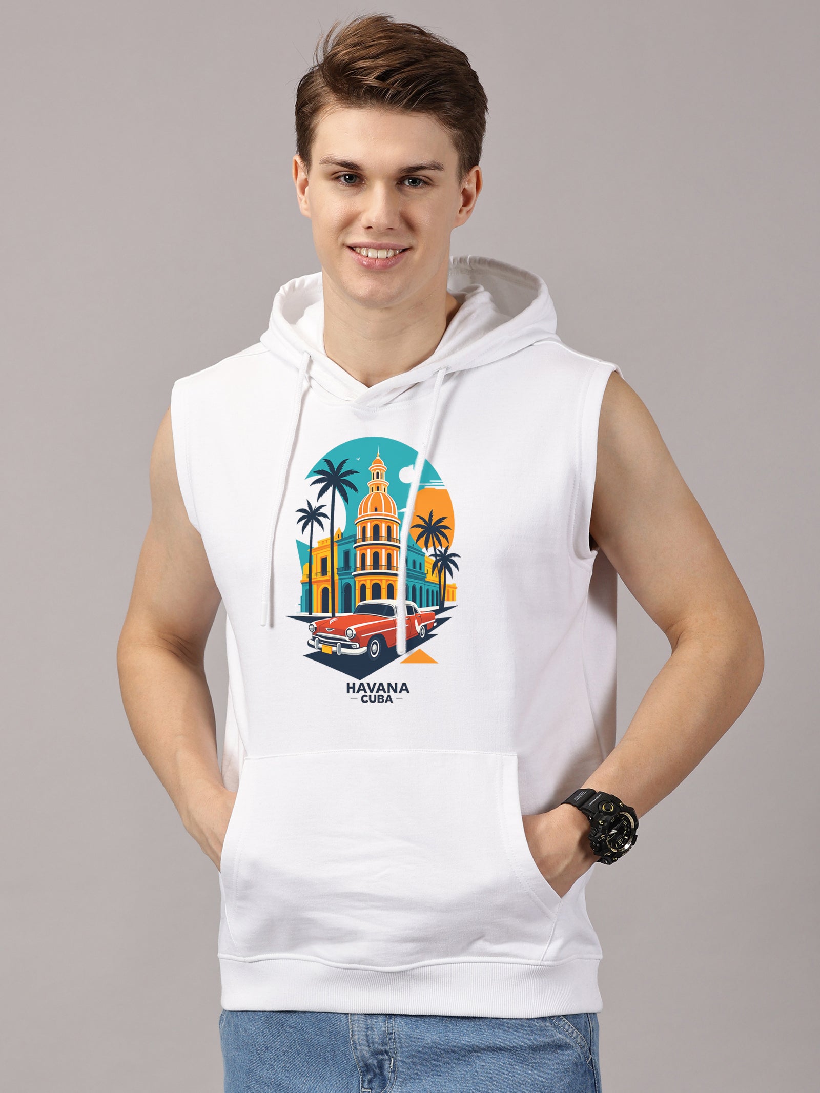 Havana Cuba Printed Sleeveless Pullover Hoodie
