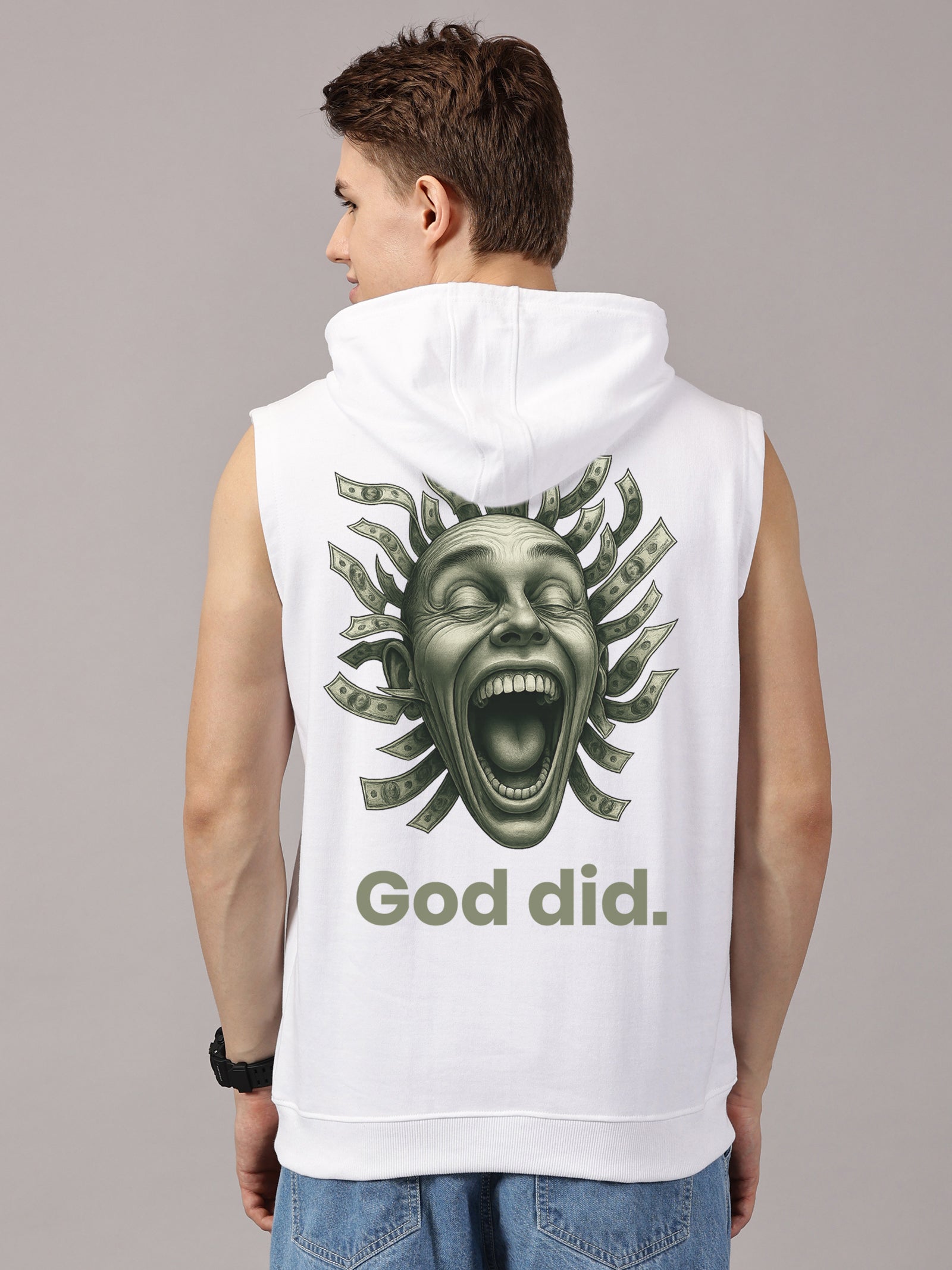 God Did Printed Sleeveless Pullover Hoodie