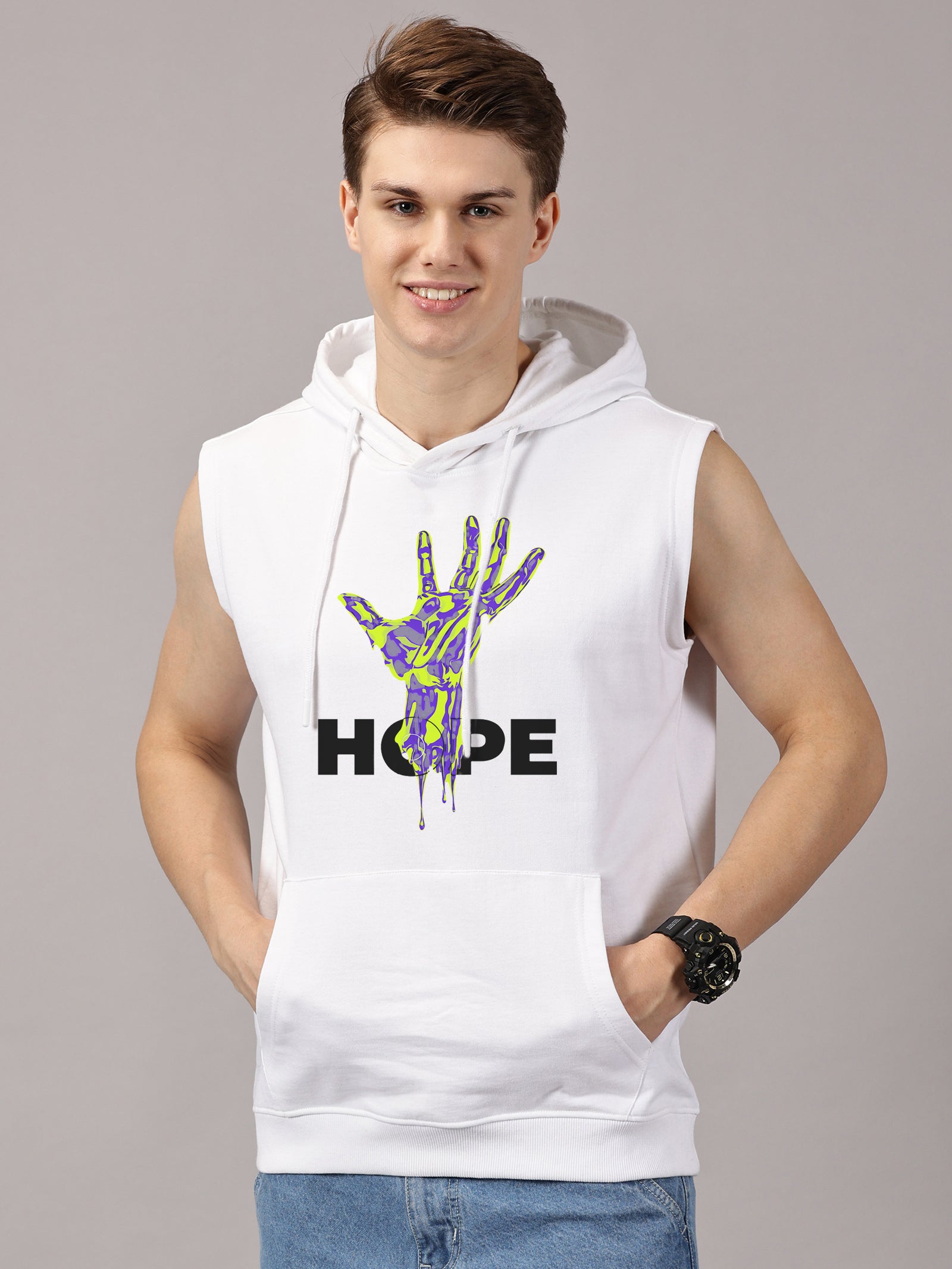 Hope Printed Sleeveless Pullover Hoodie