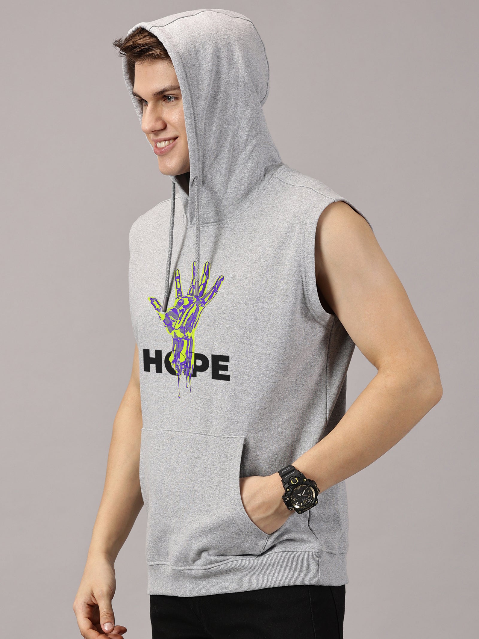 Hope Printed Sleeveless Pullover Hoodie