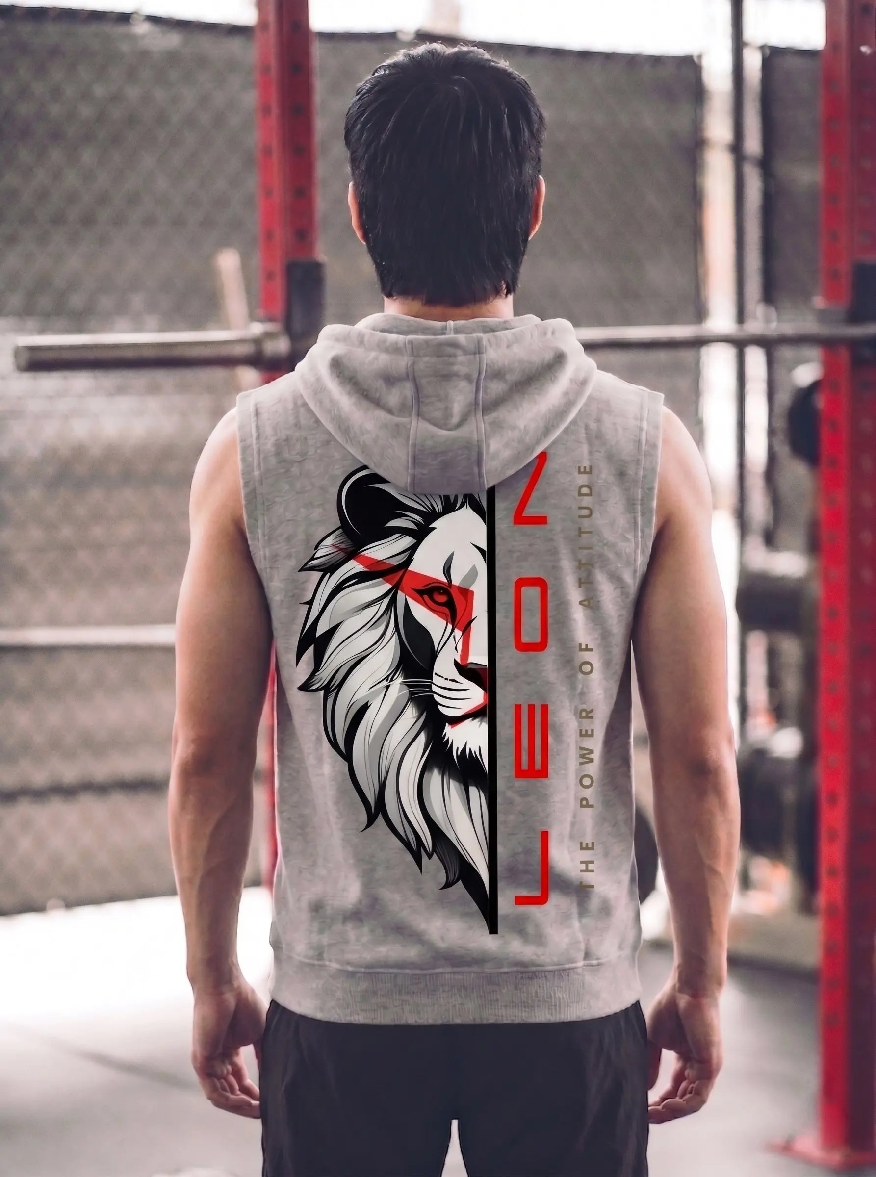 Lion Power Printed Sleeveless Pullover Hoodie LEON