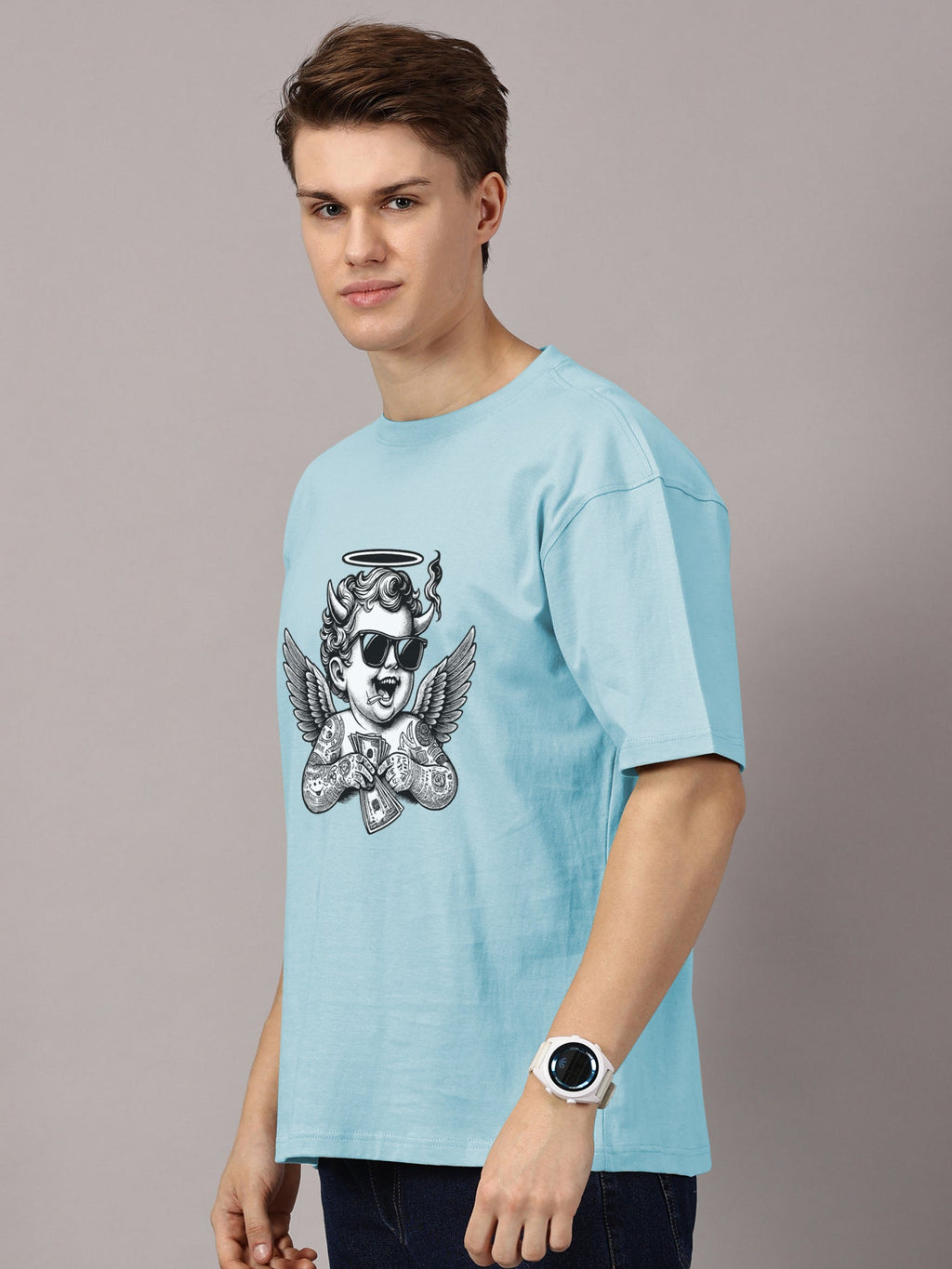 Angel Printed Oversized Drop Shoulder T-Shirt