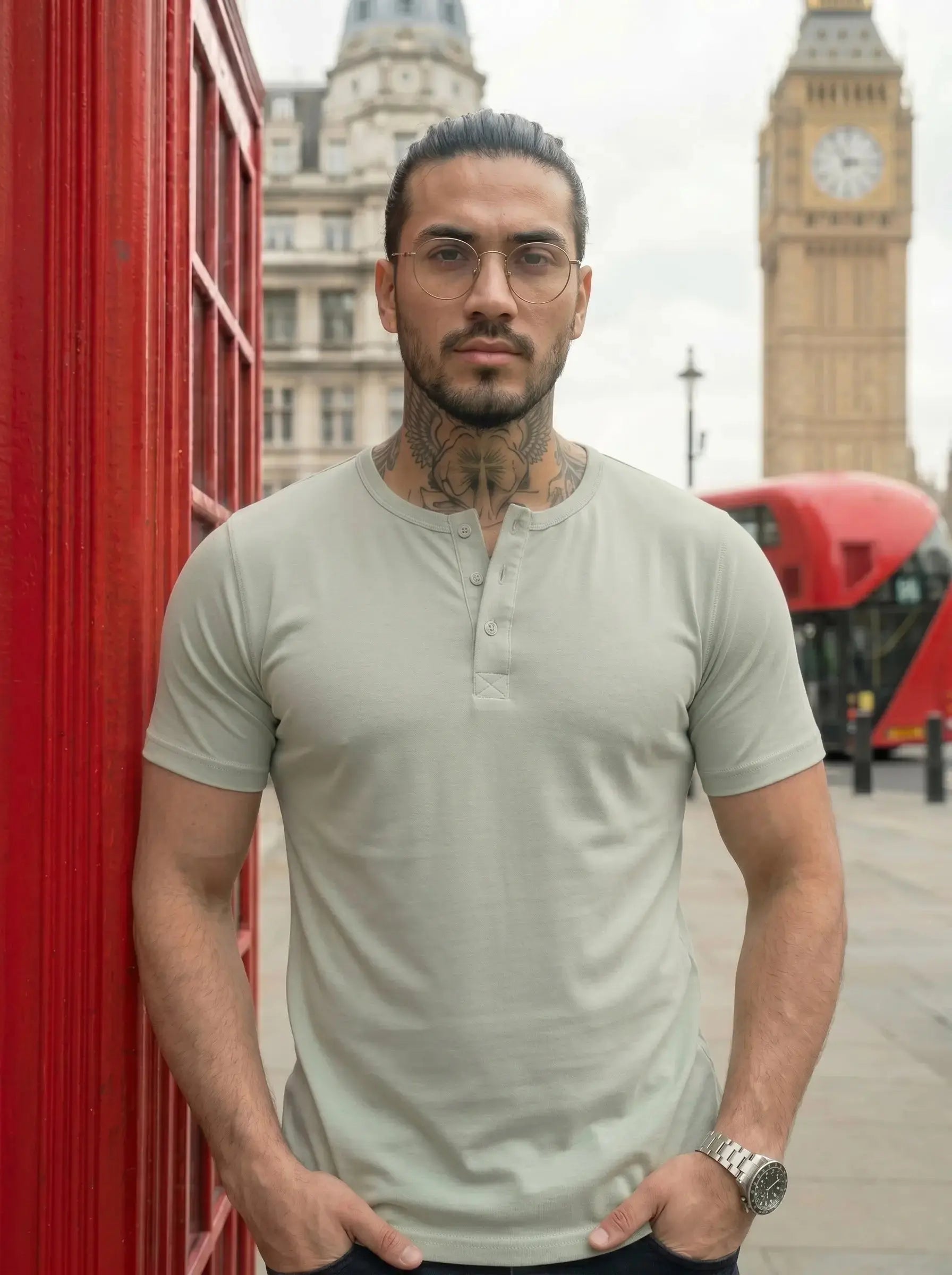 Henley Neck  Half Sleeve T-Shirt LEON
