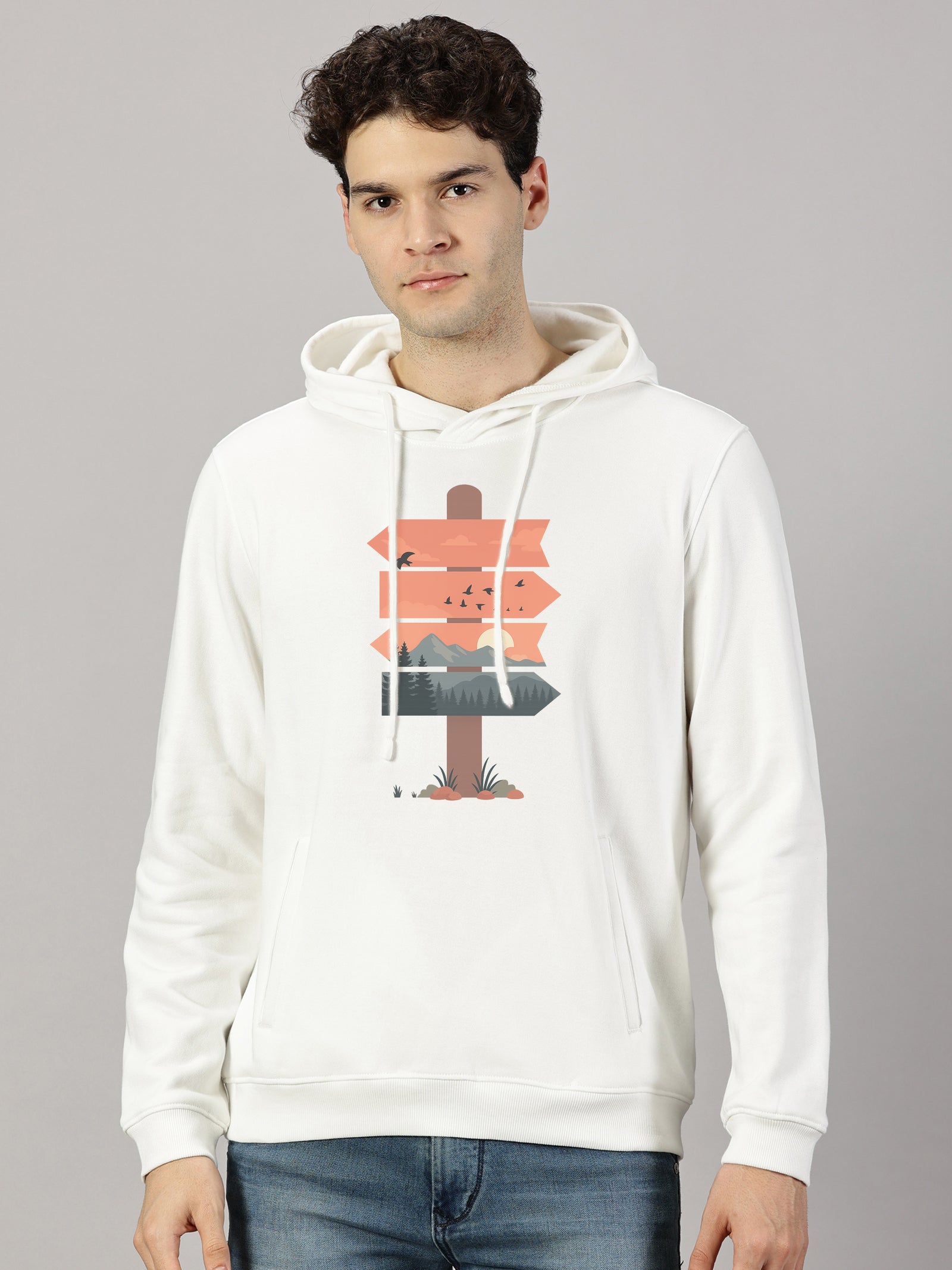 Nature Board Printed Cut Pocket Full Sleeve Pullover Hoodie