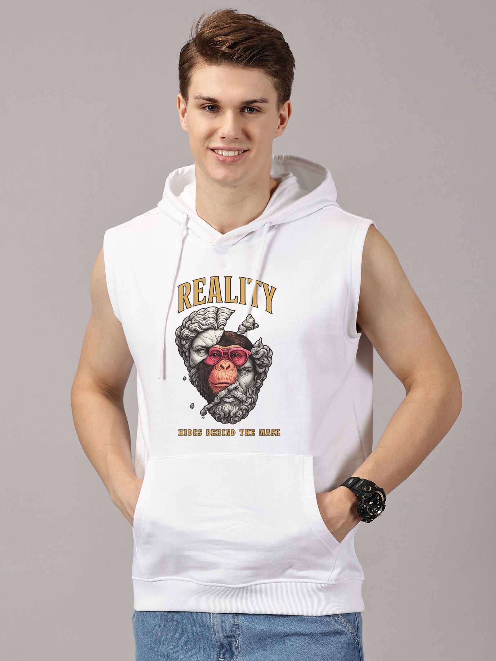 Reality Printed Sleeveless Pullover Hoodie