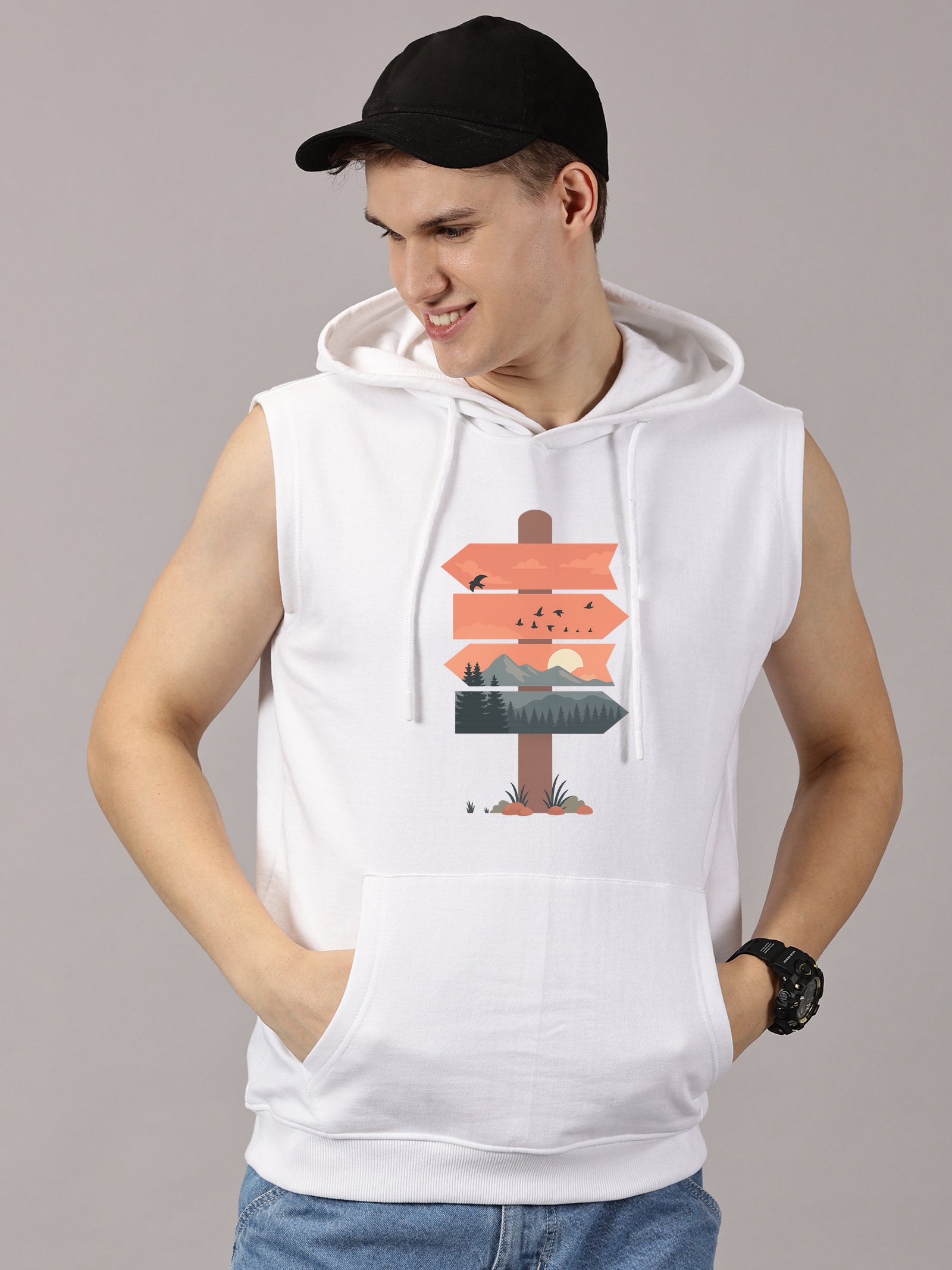 Nature Board Printed Sleeveless Pullover Hoodie