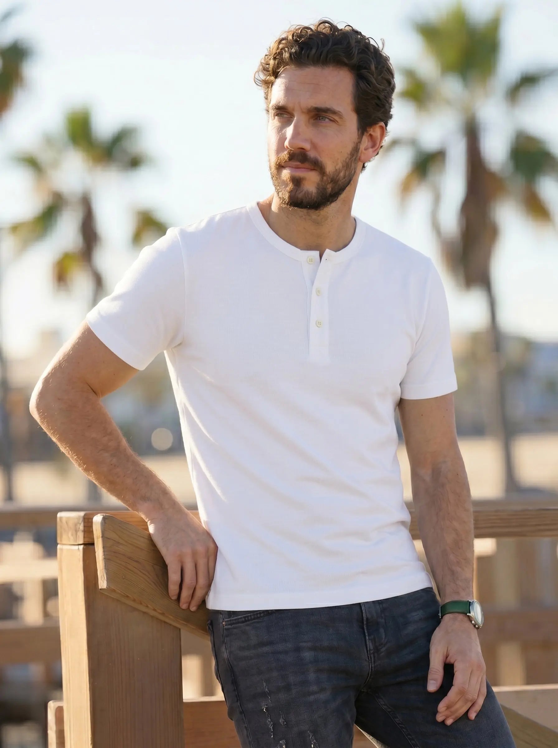 Henley Neck  Half Sleeve T-Shirt LEON