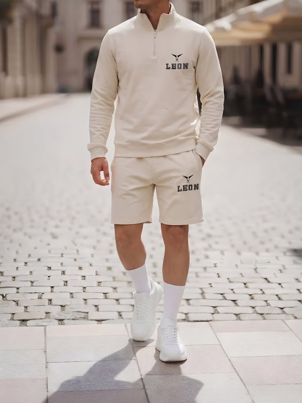 High Neck Half Zipper Sports Sweatshirt & Shorts Set