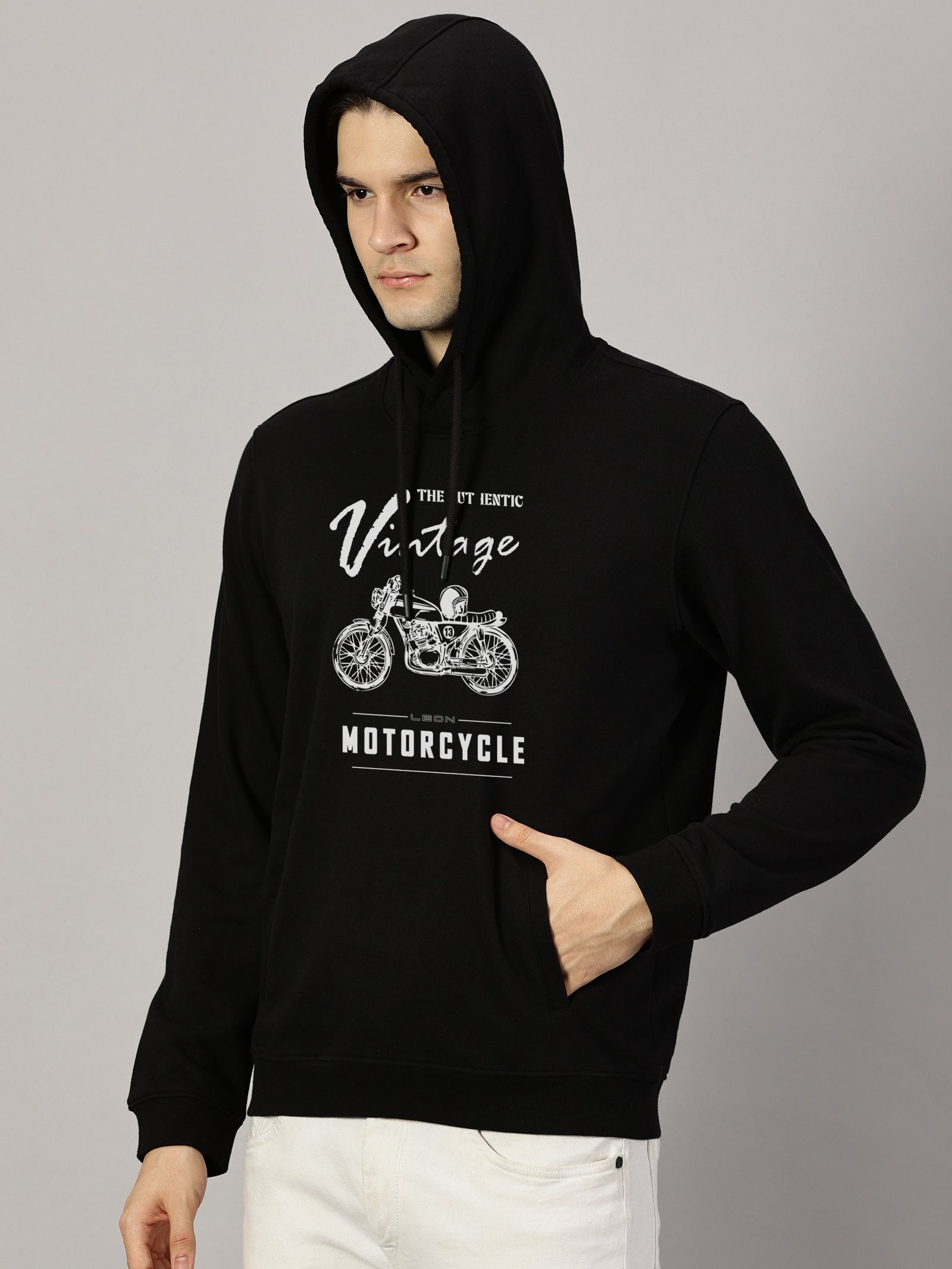 Motor Cycle Printed Cut Pocket Full Sleeve Pullover Hoodie