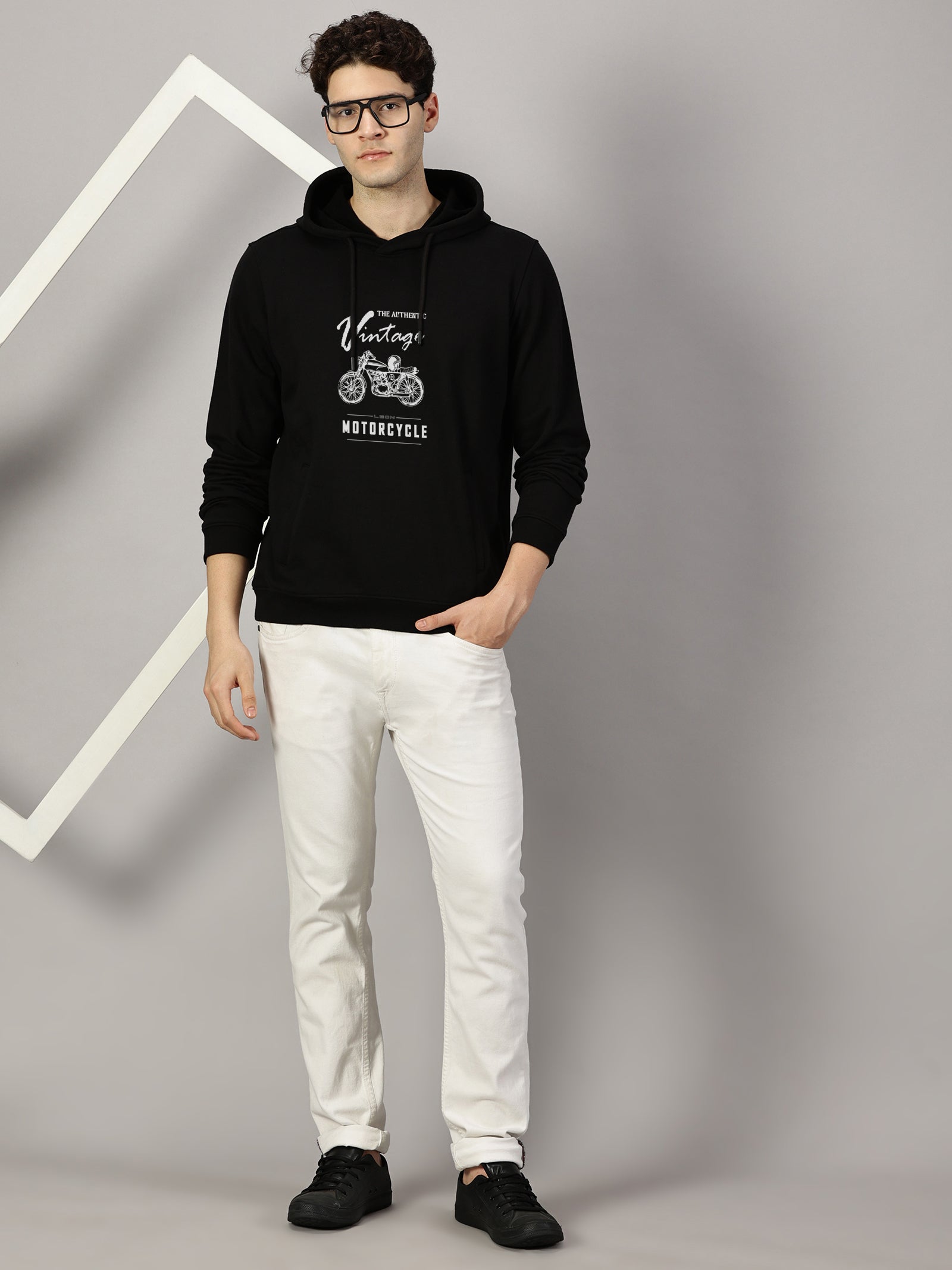 Motor Cycle Printed Cut Pocket Full Sleeve Pullover Hoodie