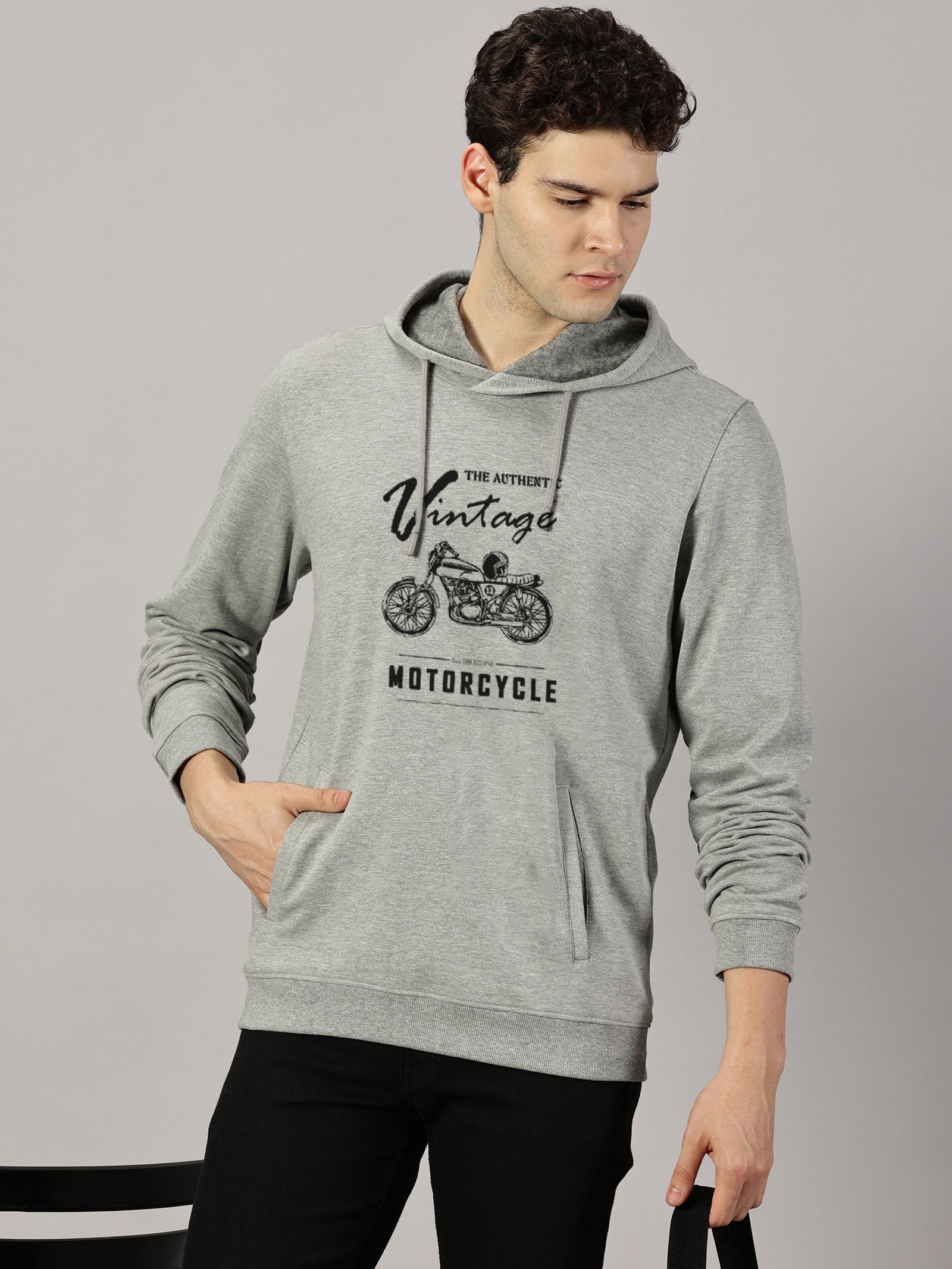 Motor Cycle Printed Cut Pocket Full Sleeve Pullover Hoodie