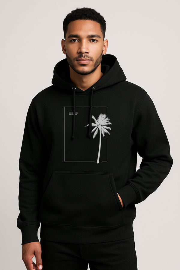 Good Vibes Printed Kangaroo Pocket Full Sleeve  Pullover Hoodie